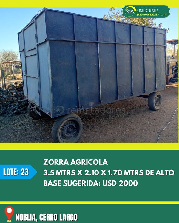 Zorra Agrícola Metálica con Base y Techo, 3.5 Mts Largo
