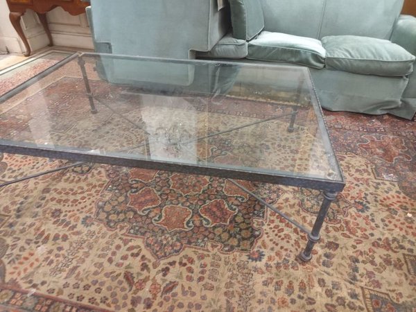 Mesa de hierro patina azul con cristal de 10 mm - imagen 1