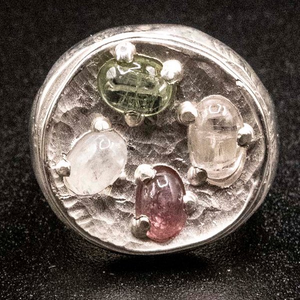 Anillo de Plata 950 con Rubolita, Piedra de Luna y Peridoto - imagen 1