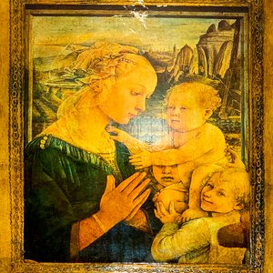 Cuadro Lámina "La Virgen y el Niño con San Juan Bautista" sobre tabla dorada, 41 x 34 cm - imagen 2