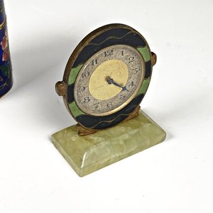 Caja y Reloj de Sobremesa de Bronce y Esmalte Estilo Art Decó - imagen 2