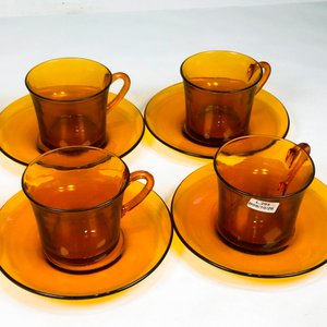 Juego de 12 Tazas y Platitos de Vidrio Color Ámbar - imagen 4
