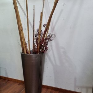 Florero/Macetero Grande De Piso Metálico Con Bambúes - imagen 2