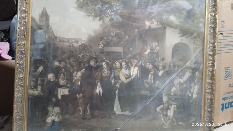 eproducción enmarcada de la pintura «Boda campesina en la Baja Austria» (Niederösterreichische Bauernhochzeit), creada por el artista austríaco Ferdinand Georg Waldmüller en 1843 - mide 66x57