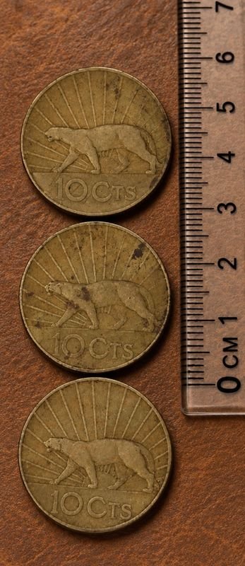 Lote de 3 Monedas de 10 Centésimos Uruguay 1956