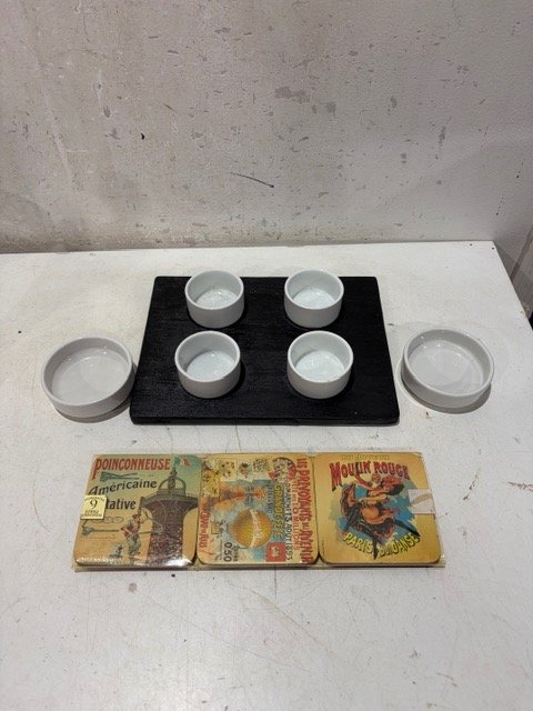Set de 4 Salseritos y 4 Posa Vasos Estilo Vintage