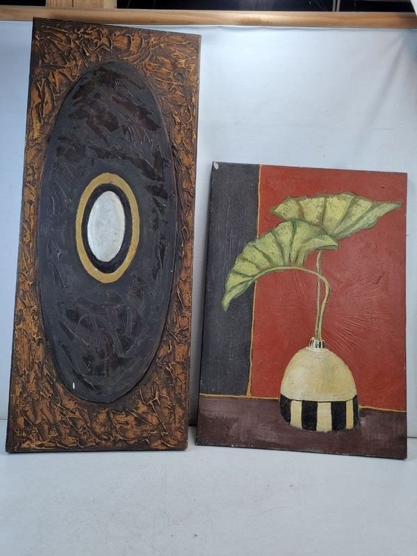 Par de Cuadros Decorativos Abstractos Modernos con Texturas y Detalles Metálicos