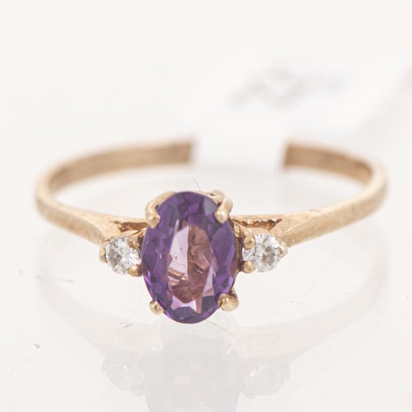 Anillo de Oro con Amatista y Circonias Talla 17 mm - imagen 1