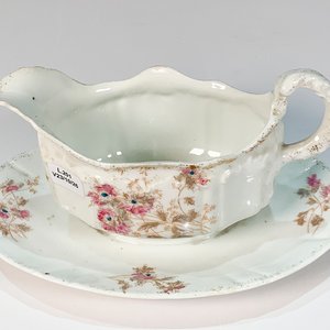 Salsera de Porcelana Limoges Blanca con Decoración Floral y Platillo - imagen 2