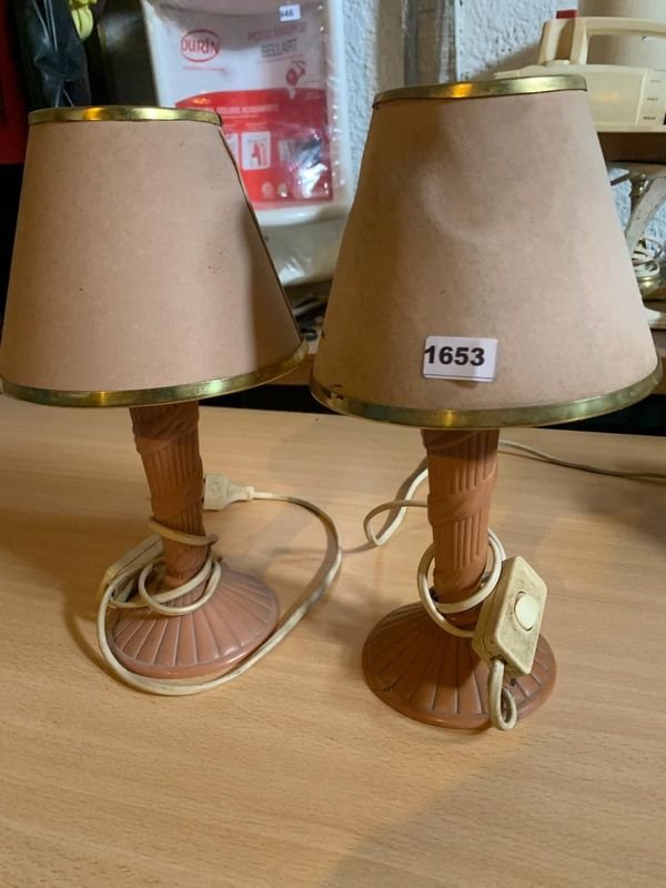 Lámparas de mesa de cerámica con sombrillas de tela - imagen 3