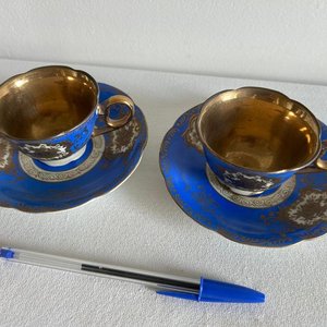 Juego de 2 Tazas y Platos de Café Porcelana Bavaria Azul y Dorado - imagen 3