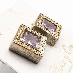 Par de Tornillos de Plata con Oro y Cristales Rosa - imagen 2