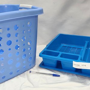 Escurridor de Cubiertos con Bandeja y Canasto para Ropa de Plástico Azul - imagen 2