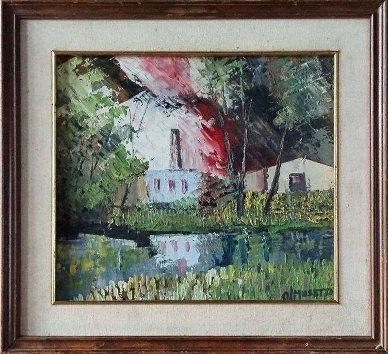 Óleo sobre Fibra "Paisaje Rural" Atribuido a Oscar Musetti