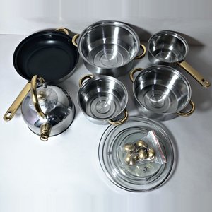 Juego de Cocina Acero Inoxidable con Asas Doradas y Tapas de Vidrio - imagen 2