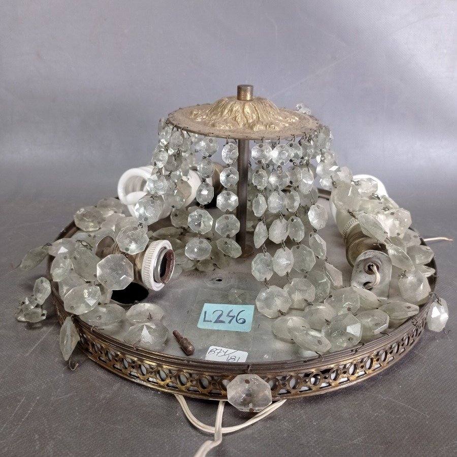 Plafón de Bronce con Caireles de Vidrio - Diámetro 33cm