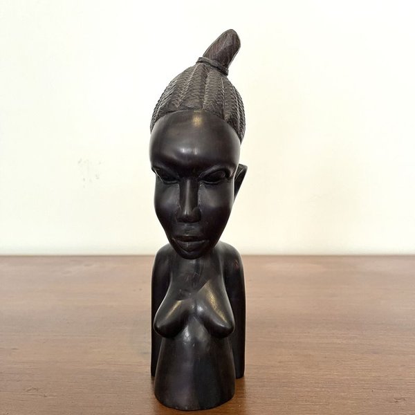 Escultura de madera tallada africana con rinoceronte y figura humana - imagen 5