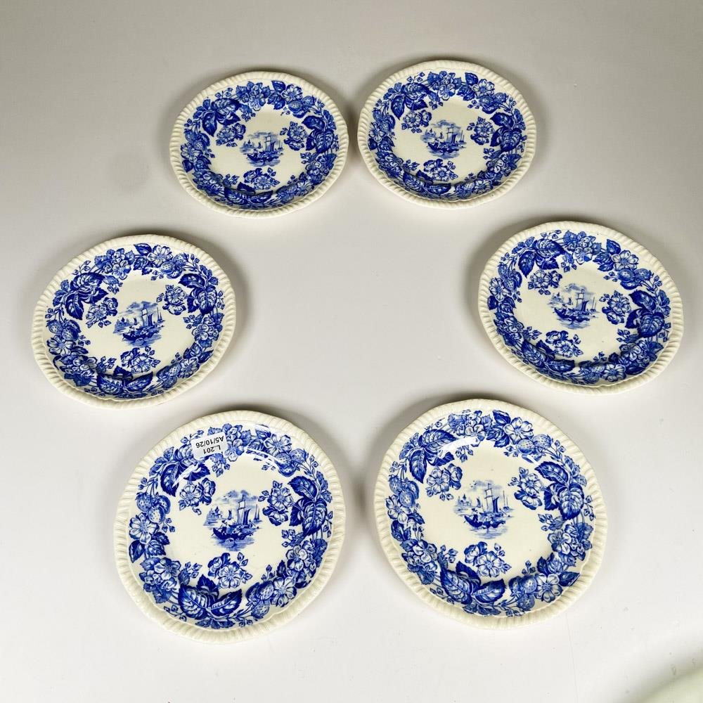 Seis platitos de postre loza Copeland, diámetros 16 cm
