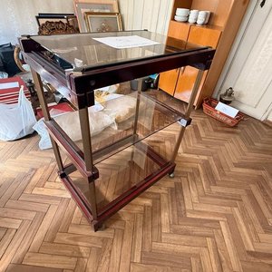 Mesa Auxiliar Esquinera de Vidrio y Madera con Ruedas - imagen 2
