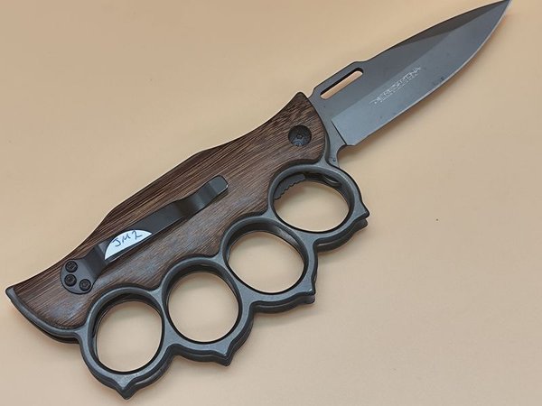 Navaja Táctica Plegable con Estructura Metálica y Empuñadura de Madera - imagen 4