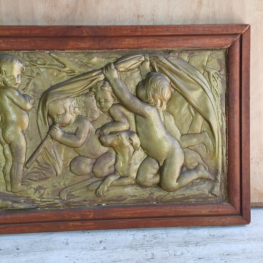 Panel de yeso en sobre relieve patinado y enmarcado - imagen 4