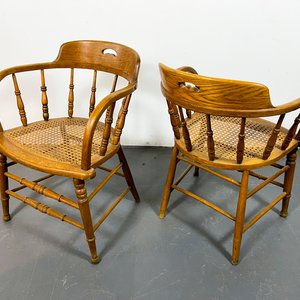 Pareja de Sillones de Roble Estilo Medio Punto con Asientos Esterillados - imagen 4