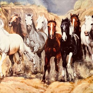 Cuadro de Caballos en Movimiento, Marco Marrón - imagen 3