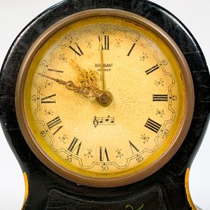 Reloj de Sobremesa Caja Madera Negra Decoración Floral Esfera Romana - imagen 2
