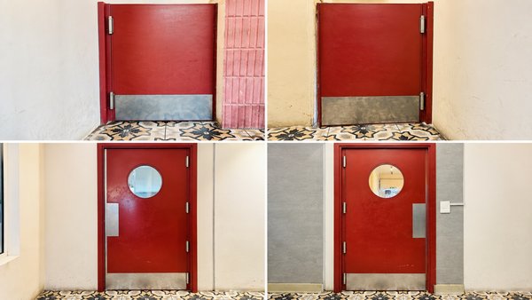 Dos Puertas Vaivén Madera Laqueada con Ojo de Buey y Bajo de Acero Inoxidable - imagen 1
