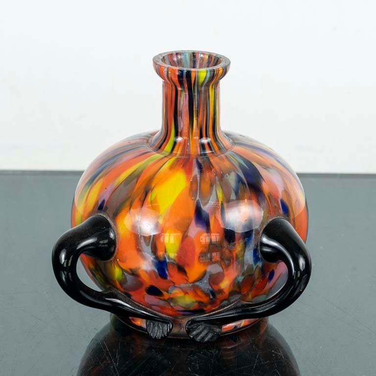 Lote siguiente: Jarrón de Murano Vintage con Dos Asas Negras