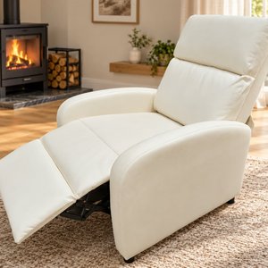Sillón Reclinable Tapizado en Eco Cuero Blanco con Apoya Pies - imagen 2
