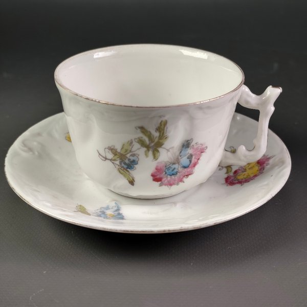 Dúo Taza y Platillo Limoges Francia Porcelana Diseño Floral - imagen 1