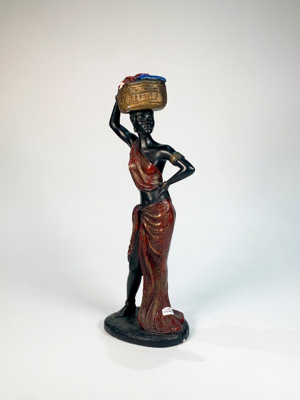 Escultura Dama Africana con Canasto en Yeso - 50 cm