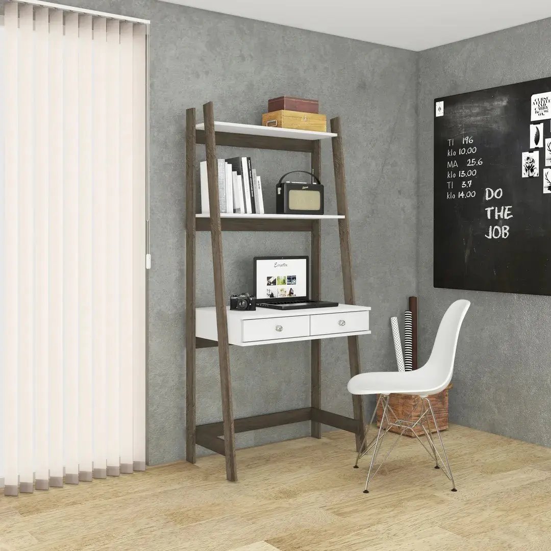 Estantería Escritorio Retro Blanco con 2 Cajones
