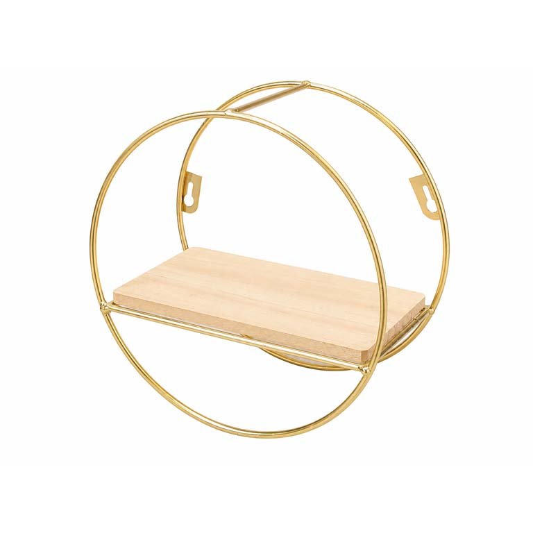 Repisa Decorativa Circular Colgante con Estante de Madera Dorado