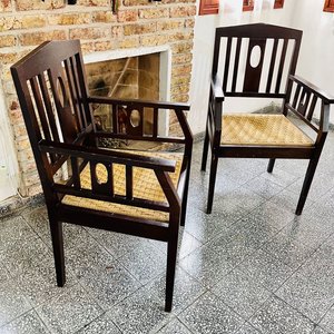 Par de Sillones Antiguos de Roble con Asiento de Cardo - imagen 3