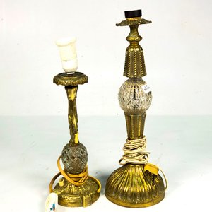 Par de Lámparas de Sobremesa Vintage en Bronce y Vidrio - imagen 2