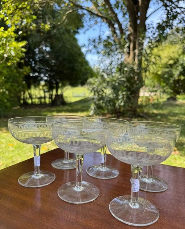 6 copas de cristal grabado