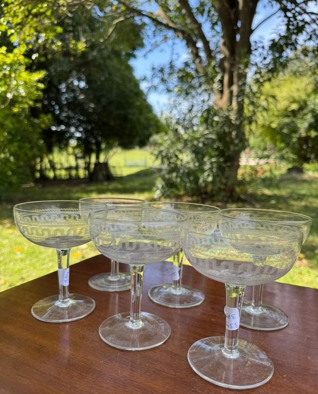 Set de 6 Copas de Cristal Grabado Estilo Vintage