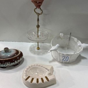 Fuente Enlozada con Pajaritos, Cenicero y Fuente con Tapa - imagen 3
