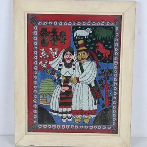 Pintura sobre vidrio de origen húngaro, pareja vestida de gala - imagen 2