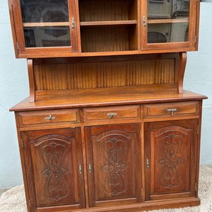 Aparador Antiguo de Madera Roble y Cerejeira con Alzada y Vidrios - imagen 1