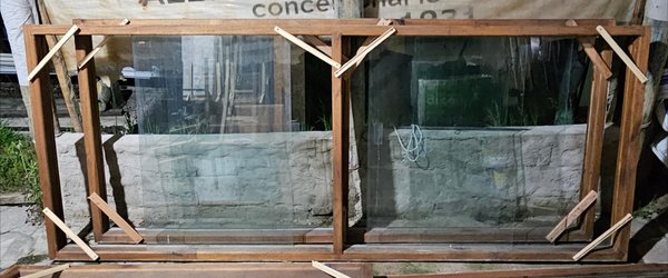 Ventana doble ideal división marco de cedro vidrios de correr de 5 mm