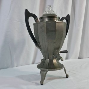 Antigua Cafetera Decorativa de Metal con Tapa de Vidrio - imagen 2