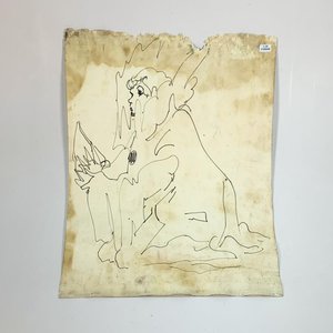 Lote siguiente: Cuadro Tinta sobre Cartón: Dama Arrodillada Estilo Payaso, 63x50 cm