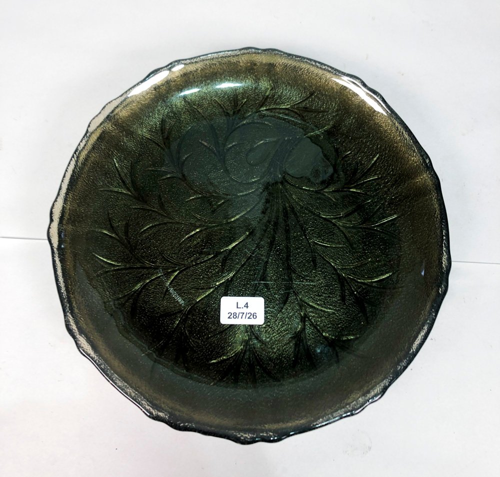 Seis Platos de Vidrio con Monograma de Hoja - 24 cm