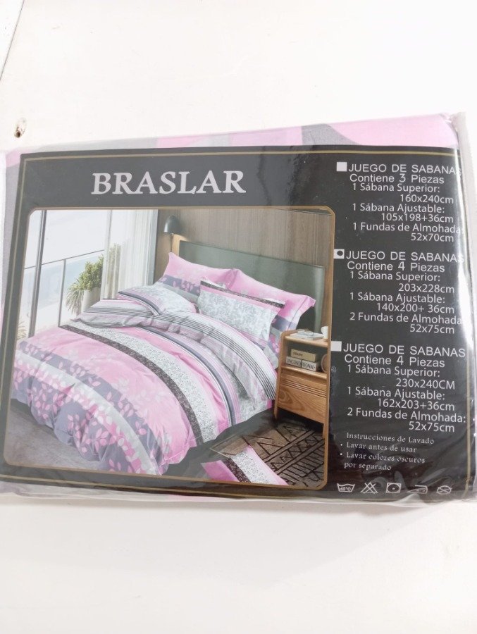 Juego de sabanas 2 plazas 4 pcs ROSADO CON RAYAS - imagen 2