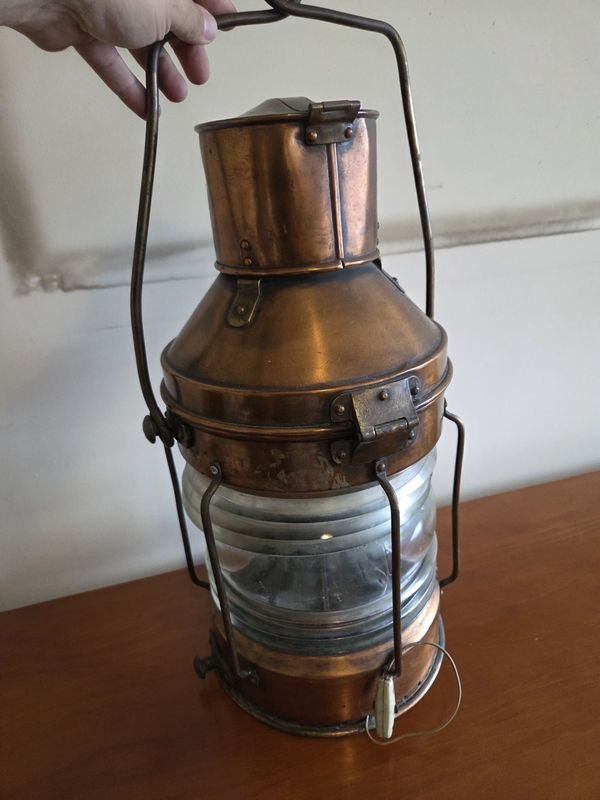 Excepcional farol Náutico inglés en cobre y cristal - imagen 6