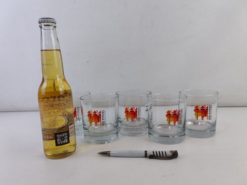 Vasos De Whisky - Conjunto de 5 vasos de cristal con diseños en rojo y amarillo - imagen 2