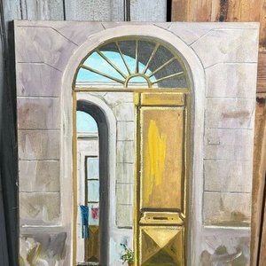 Óleo "Fachada" de León, 50 x 40 cm, S/Marco - imagen 1